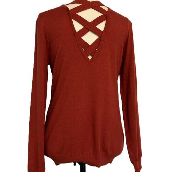 NWOT Love Ellie V-Neck Criss Cross Back Lightweight Long Sleeve Sweater Medium - Picture 3 of 10